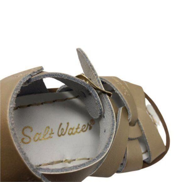 Salt Water Sandals Gold Girls Size 4 Matte Gold Leather Excellent very gently us - Picture 3 of 15